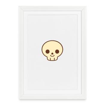 Crâne Kawaii Sourire Beige - Affiche encadrée (27 × 37 cm) - blanc - Devant