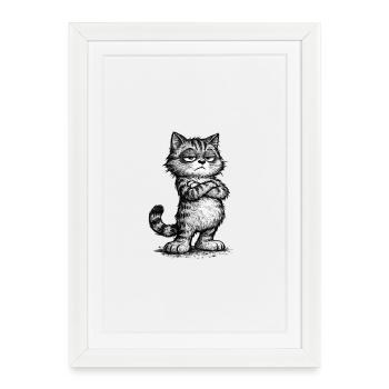 Grumpy Katze – Chef Vibes (Sketch Attitude) - Affiche encadrée (27 × 37 cm) - blanc - Devant