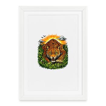 Léopard au lever du soleil - Affiche encadrée (27 × 37 cm) - blanc - Devant