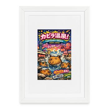 Capybara Onsen Osaka – Bassins chauds colorés - Affiche encadrée (27 × 37 cm) - blanc - Devant