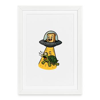 Toast aux OVNI : Enlèvement de tortue - Affiche encadrée (27 × 37 cm) - blanc - Devant