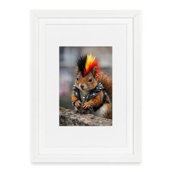 Écureuil punk avec gilet en cuir - Affiche encadrée (27 × 37 cm) - blanc - Devant