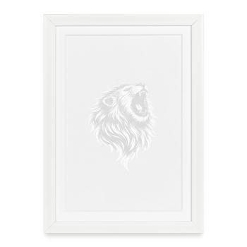Roaring Lion – Monochrome Vector Art - Framed poster (27 × 37 cm) - white - Front