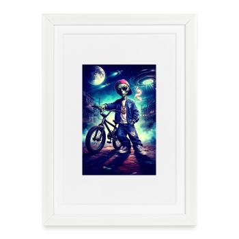 BMX extraterrestre à Neon City - Affiche encadrée (27 × 37 cm) - blanc - Devant