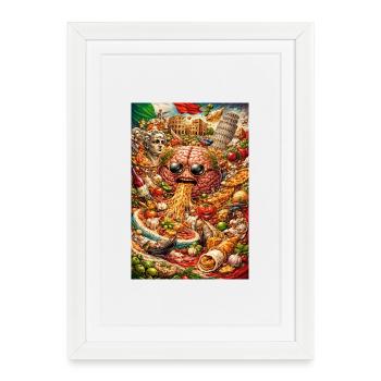Collage de cerveaux culinaires surréalistes - Affiche encadrée (27 × 37 cm) - blanc - Devant