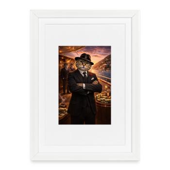 Cat on yacht - Framed poster (27 × 37 cm) - white - Front