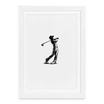 Golfer im Schwung Schwarzweiß - Gerahmtes Poster (27 × 37 cm) - Weiß - Vorne