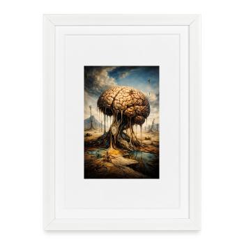 Arbre de la pensée fondant dans le désert - Affiche encadrée (27 × 37 cm) - blanc - Devant