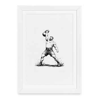 Strongman soulève une lourde kettlebell au-dessus de sa tête - Affiche encadrée (27 × 37 cm) - blanc - Devant