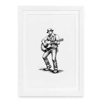 Vintage Guitarist Noir Illustration - Affiche encadrée (27 × 37 cm) - blanc - Devant
