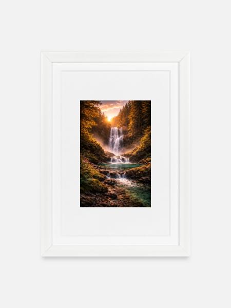 Waterfall in the evening sun - Framed poster (27 × 37 cm) - white