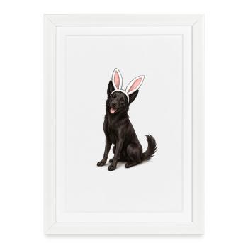 Black dog with rabbit ears - Framed poster (27 × 37 cm) - white - Front