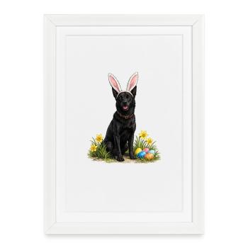Chien de Pâques avec des oreilles de lapin et des œufs - Affiche encadrée (27 × 37 cm) - blanc - Devant