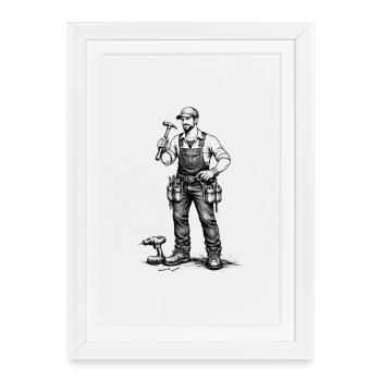 Illustration vintage Artisan noir et blanc - Affiche encadrée (27 × 37 cm) - blanc - Devant