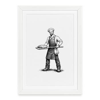 Illustration vintage Baker noir et blanc - Affiche encadrée (27 × 37 cm) - blanc - Devant