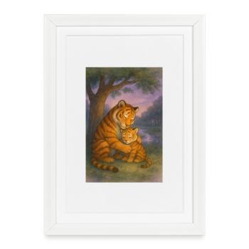 Amour du tigre à la lumière du soir - Affiche encadrée (27 × 37 cm) - blanc - Devant