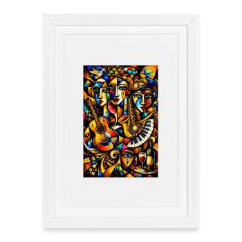 Collage musical de couleurs cubiste - Affiche encadrée (27 × 37 cm) - blanc - Devant