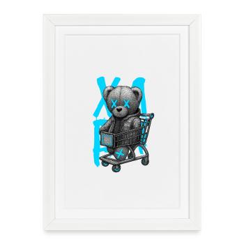 Ourson en chariot néon X - Affiche encadrée (27 × 37 cm) - blanc - Devant