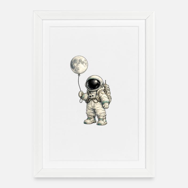 Mondballon und Astronaut - Gerahmtes Poster (27 × 37 cm) - Weiß