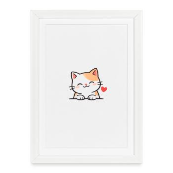Cute kitten with heart Illustration - Framed poster (27 × 37 cm) - white - Front