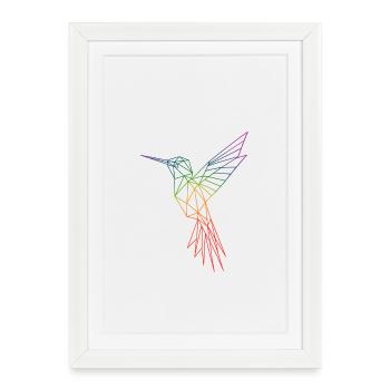 Colibri origami arc-en-ciel - Affiche encadrée (27 × 37 cm) - blanc - Devant