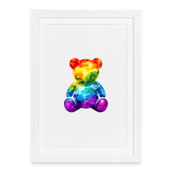 Rainbow teddy bear in geometric pattern - Framed poster (27 × 37 cm) - white - Front