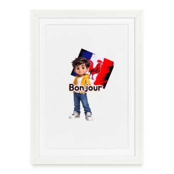 Bonjour Garçon Coq Français - Affiche encadrée (27 × 37 cm) - blanc - Devant