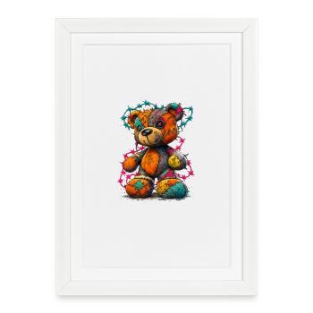 Patchwork teddy bear with neon threads - Framed poster (27 × 37 cm) - white - Front