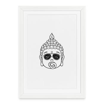 Buddha noir blanc lunettes - Affiche encadrée (27 × 37 cm) - blanc - Devant