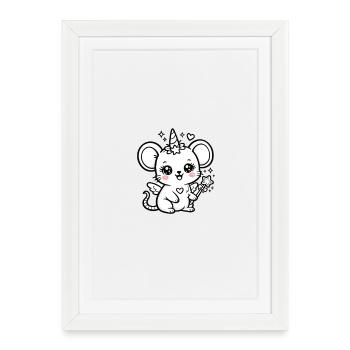 Magic Mouse Kawaii Fantasy – Mignonne Magic Mouse - Affiche encadrée (27 × 37 cm) - blanc - Devant