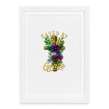 Croix Florale Sauvée par Grâce Conception de la Foi Chrétienne - Affiche encadrée (27 × 37 cm) - blanc - Devant