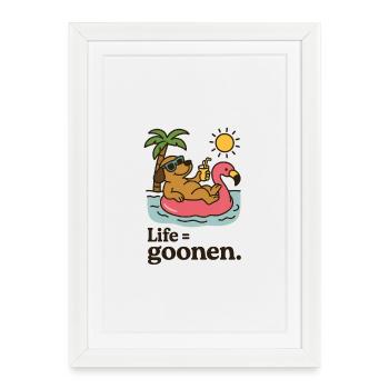 Sunbathing Dog on Flamingo Float - Framed poster (27 × 37 cm) - white - Front