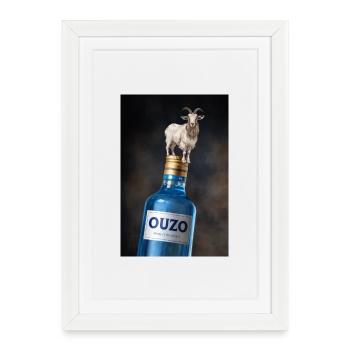 Goat acrobat on ouzo bottle - Framed poster (27 × 37 cm) - white - Front