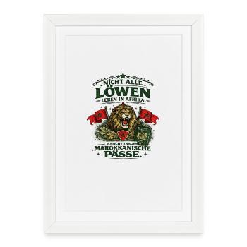 Löwe und marokkanische Pässe - Gerahmtes Poster (27 × 37 cm) - Weiß - Vorne