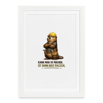 Bauarbeiter-Dachs Spruchshirt - Gerahmtes Poster (27 × 37 cm) - Weiß - Vorne