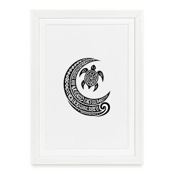 Honu Turtle & Moon - Polynesian Tattoo - Framed poster (27 × 37 cm) - white - Front