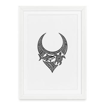 Collier Requin Tortue - Tatouage Tribal Maori - Affiche encadrée (27 × 37 cm) - blanc - Devant