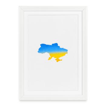 Conception du drapeau ukrainien Carte du tournesol du blé - Affiche encadrée (27 × 37 cm) - blanc - Devant