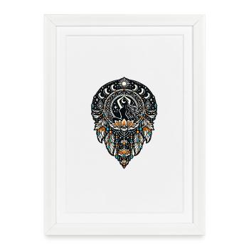 Mandala de la Danse Lunaire avec Plume de Lotus - Affiche encadrée (27 × 37 cm) - blanc - Devant