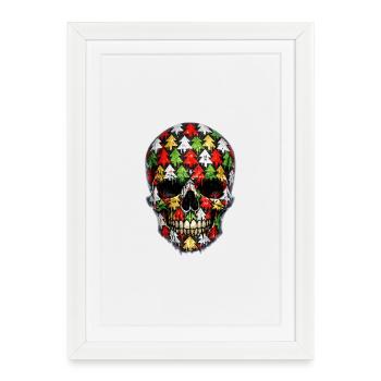 Skull with fir tree motif . 2 - Framed poster (27 × 37 cm) - white - Front