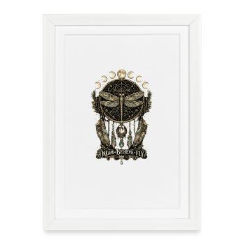 Attrape-rêves avec coiffe en plumes - Affiche encadrée (27 × 37 cm) - blanc - Devant