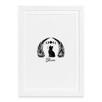 Cat Moon Plants Line Cat Lover Design - Affiche encadrée (27 × 37 cm) - blanc - Devant