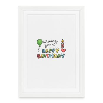 Bunte Doodle-Geburtstagswünsche - Gerahmtes Poster (27 × 37 cm) - Weiß - Vorne
