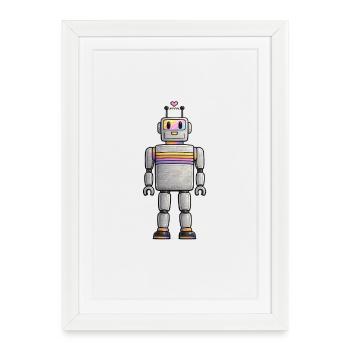 Regenbogen-Retro-Roboter - Gerahmtes Poster (27 × 37 cm) - Weiß - Vorne