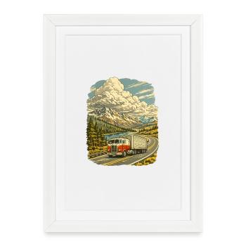 Chauffeur de camion Route longue distance Montagnes - Affiche encadrée (27 × 37 cm) - blanc - Devant