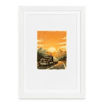 Chauffeur de camion Route longue distance Montagnes - Affiche encadrée (27 × 37 cm) - blanc - Devant
