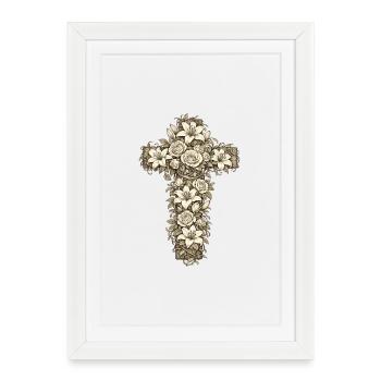 Motif religieux de la Croix du christianisme - Affiche encadrée (27 × 37 cm) - blanc - Devant