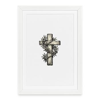 Motif religieux de la Croix du christianisme - Affiche encadrée (27 × 37 cm) - blanc - Devant