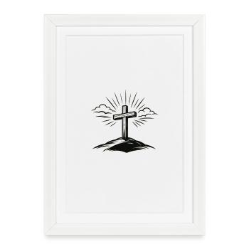 Motif religieux de la Croix du christianisme - Affiche encadrée (27 × 37 cm) - blanc - Devant