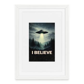 I Believe: UFO Over Forest - Framed poster (27 × 37 cm) - white - Front